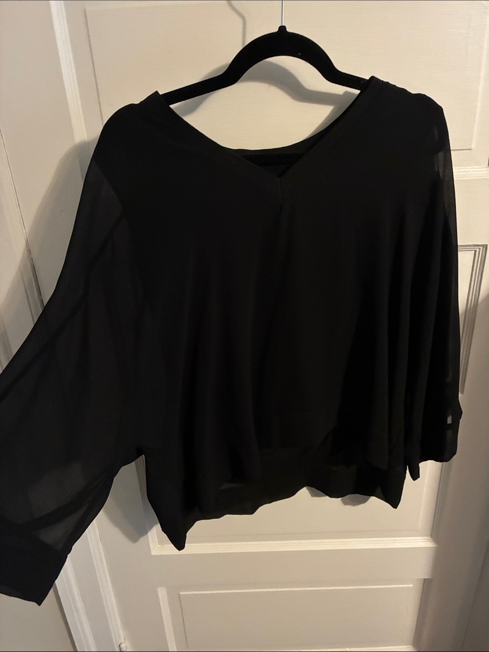 Zara Black V-Neck Sheer Sleeve Blouse